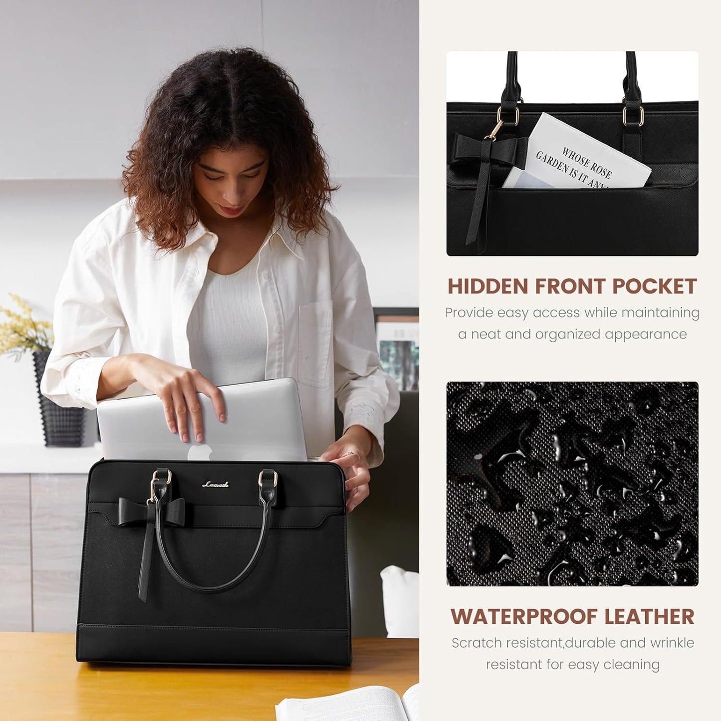 LOVEVOOK 15.6" Women Laptop Work Tote Bag with Compartments