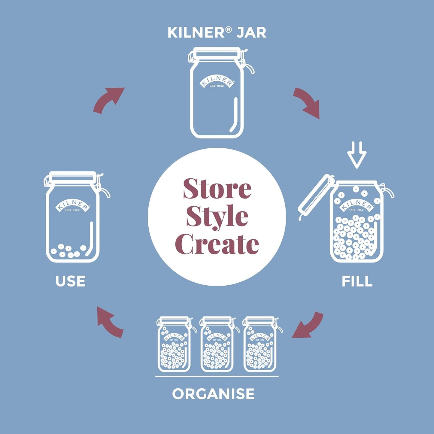Kilner Clip Top Jar 2 Litre (2000 ml) Airtight Glass Storage Jar for Preserving Fruits Vegetables Coffee Tea Rice Flour Nuts Pasta