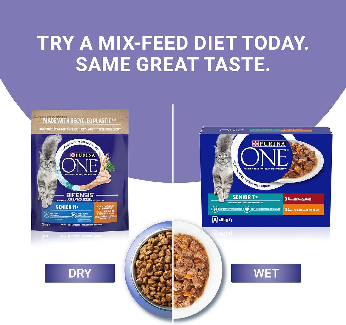 PURINA ONE Senior 11+ Chicken Dry Cat Food 750g (Pack of 4)