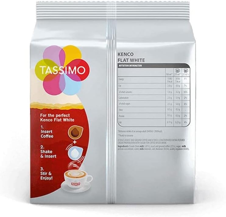Tassimo Kenco Flat White Coffee Pods - 10 Packs (Total 80 Flat White Milky Coffee Drinks)
