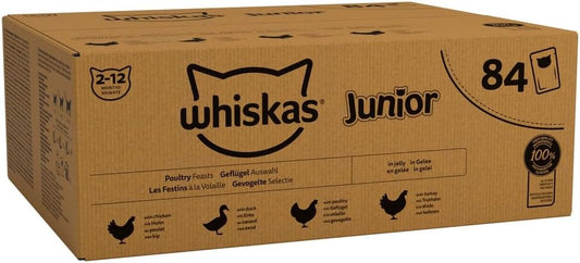 whiskas Junior Poultry Selection in Jelly 84 Pouches, Wet Kitten and Cat Food, Selection of Chicken, Duck, Poultry and Turkey, Megapack (84 x 85 g)