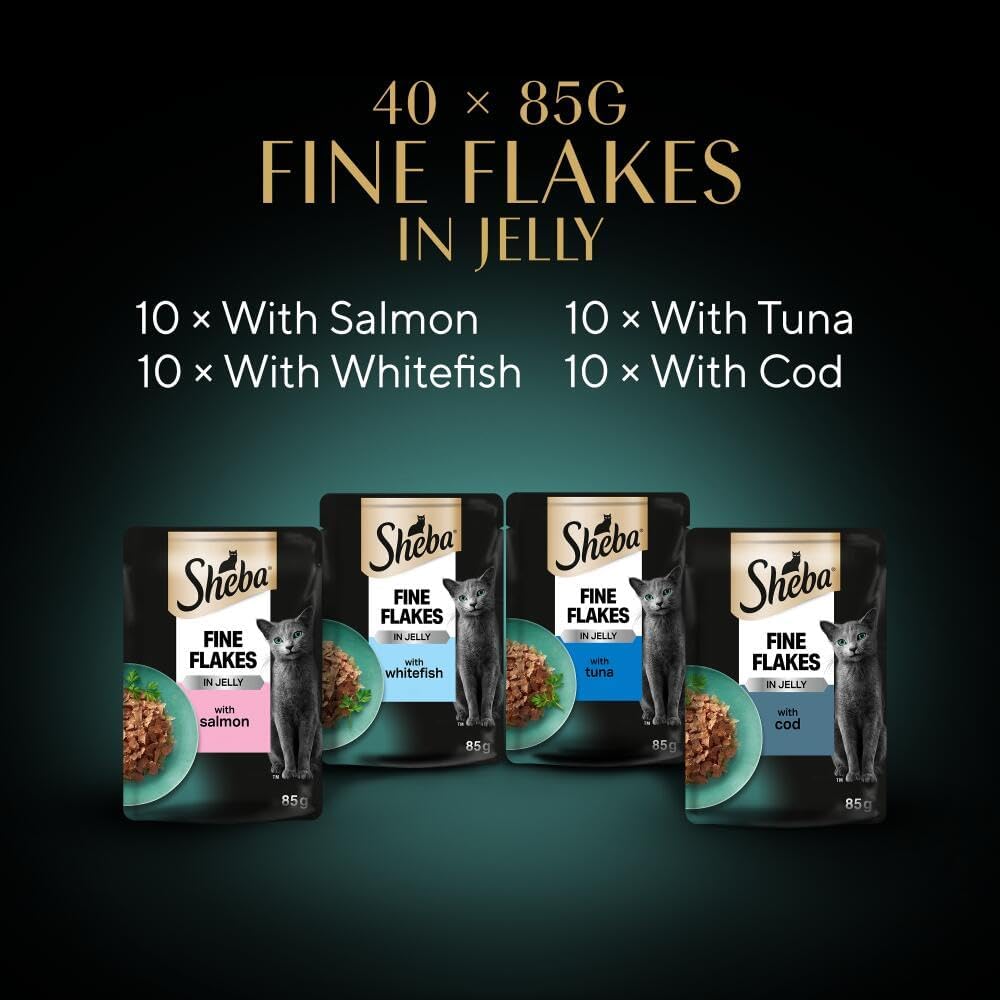 Sheba Fine Flakes in Jelly – Fish Collection Wet Cat Food, 40 x 85g