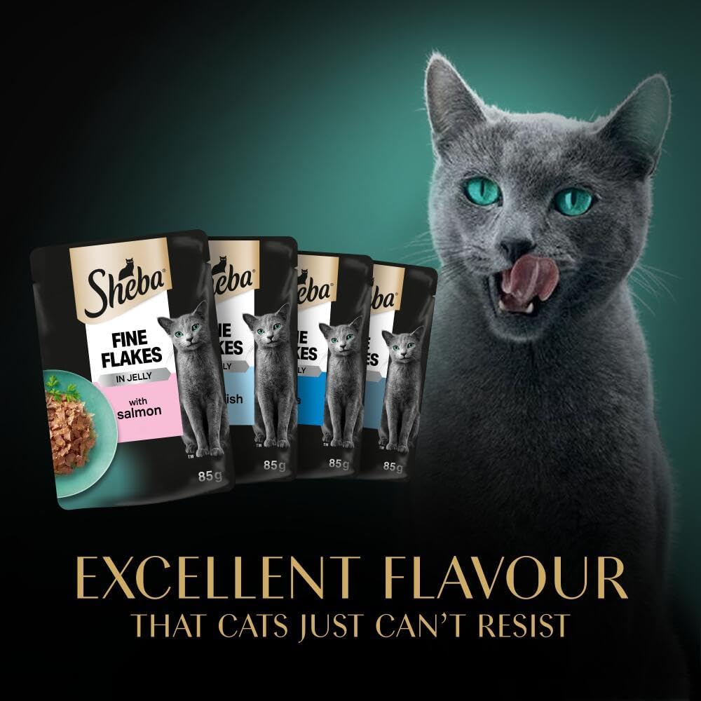 Sheba Fine Flakes in Jelly – Fish Collection Wet Cat Food, 40 x 85g
