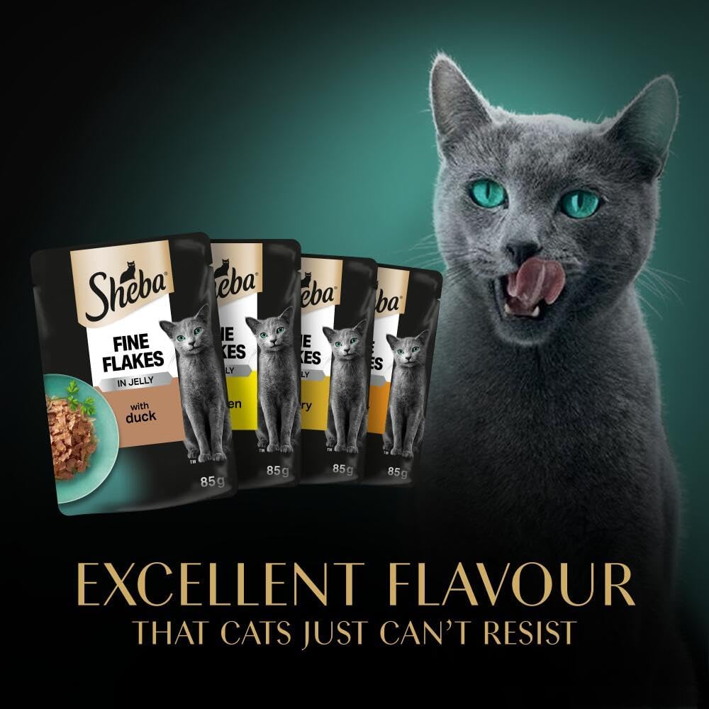 Sheba Fine Flakes in Jelly – Poultry Collection Wet Cat Food, 40 x 85g