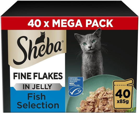 Sheba Fine Flakes in Jelly – Fish Collection Wet Cat Food, 40 x 85g