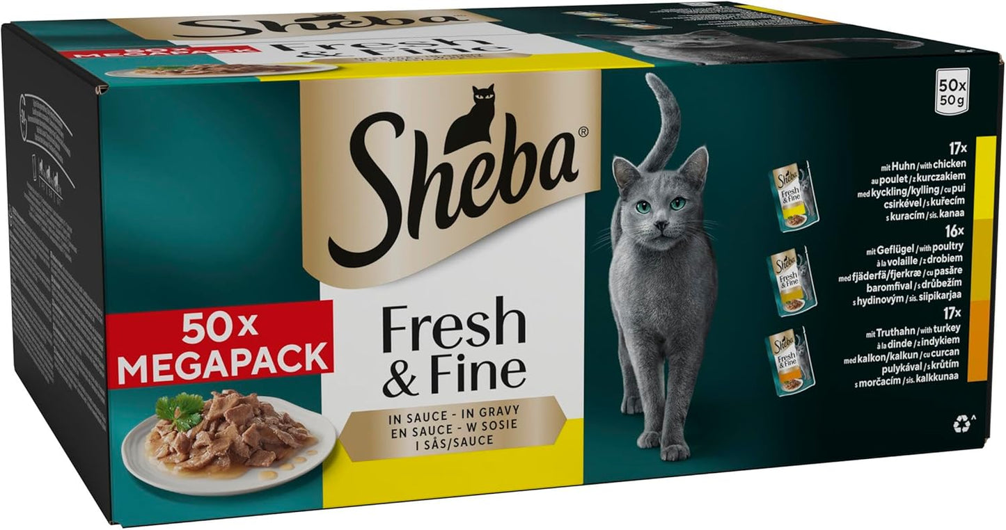 Sheba Fresh &amp; Fine Poultry in Gravy – Wet Cat Food, 50 x 50g Pouches