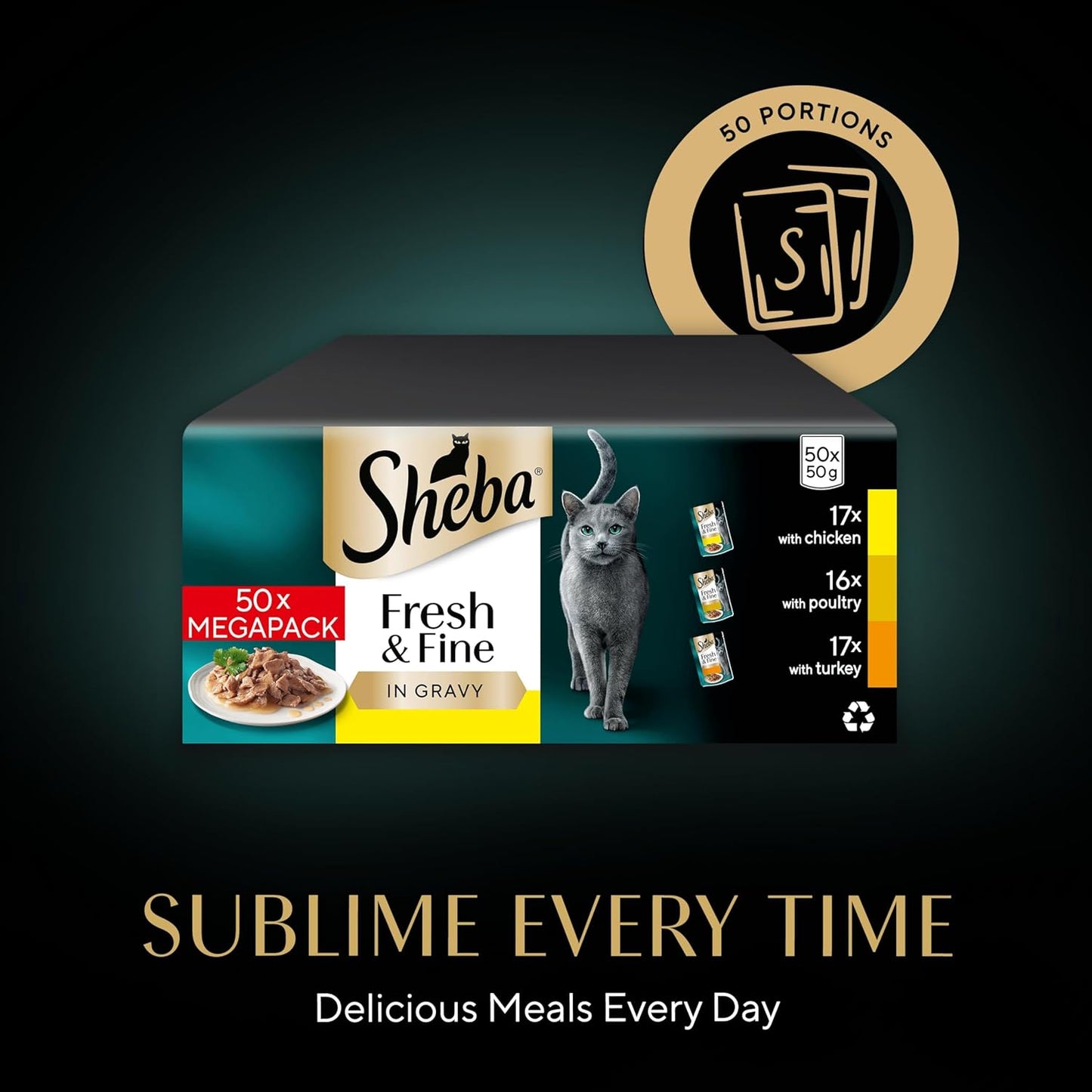 Sheba Fresh &amp; Fine Poultry in Gravy – Wet Cat Food, 50 x 50g Pouches