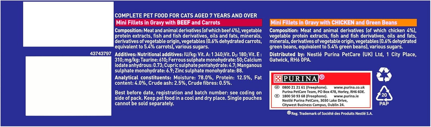 PURINA ONE Senior 7+ Mini Fillets Wet Cat Food – Chicken &amp; Beef, 8 x 85g (Pack of 5)