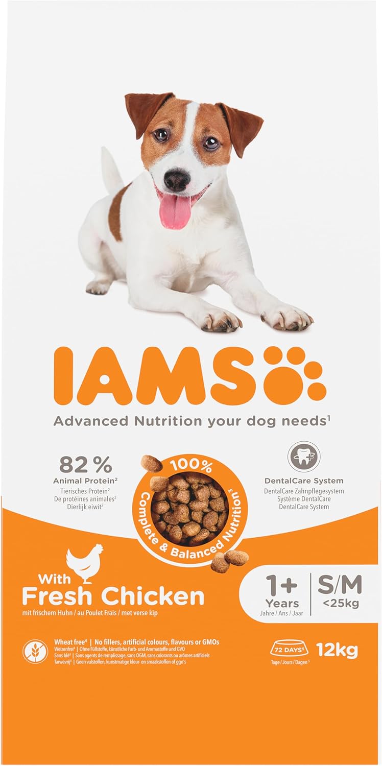 IAMS Adult Small Medium Complete Dry Dog Food Chicken 12kg - With DentalCare System