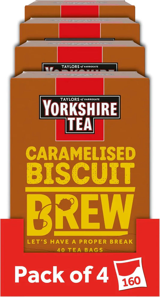 Yorkshire Tea Caramelised Biscuit Brew Flavoured Tea Bags – 4 Boxes of 40 (Total 160 Bags)