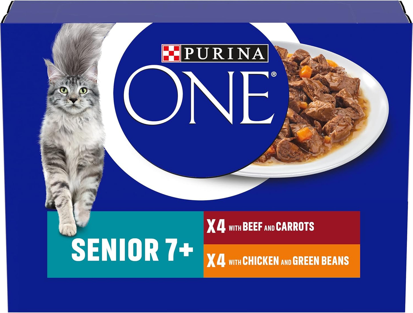 PURINA ONE Senior 7+ Mini Fillets Wet Cat Food – Chicken &amp; Beef, 8 x 85g (Pack of 5)