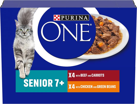 PURINA ONE Senior 7+ Mini Fillets Wet Cat Food – Chicken &amp; Beef, 8 x 85g (Pack of 5)