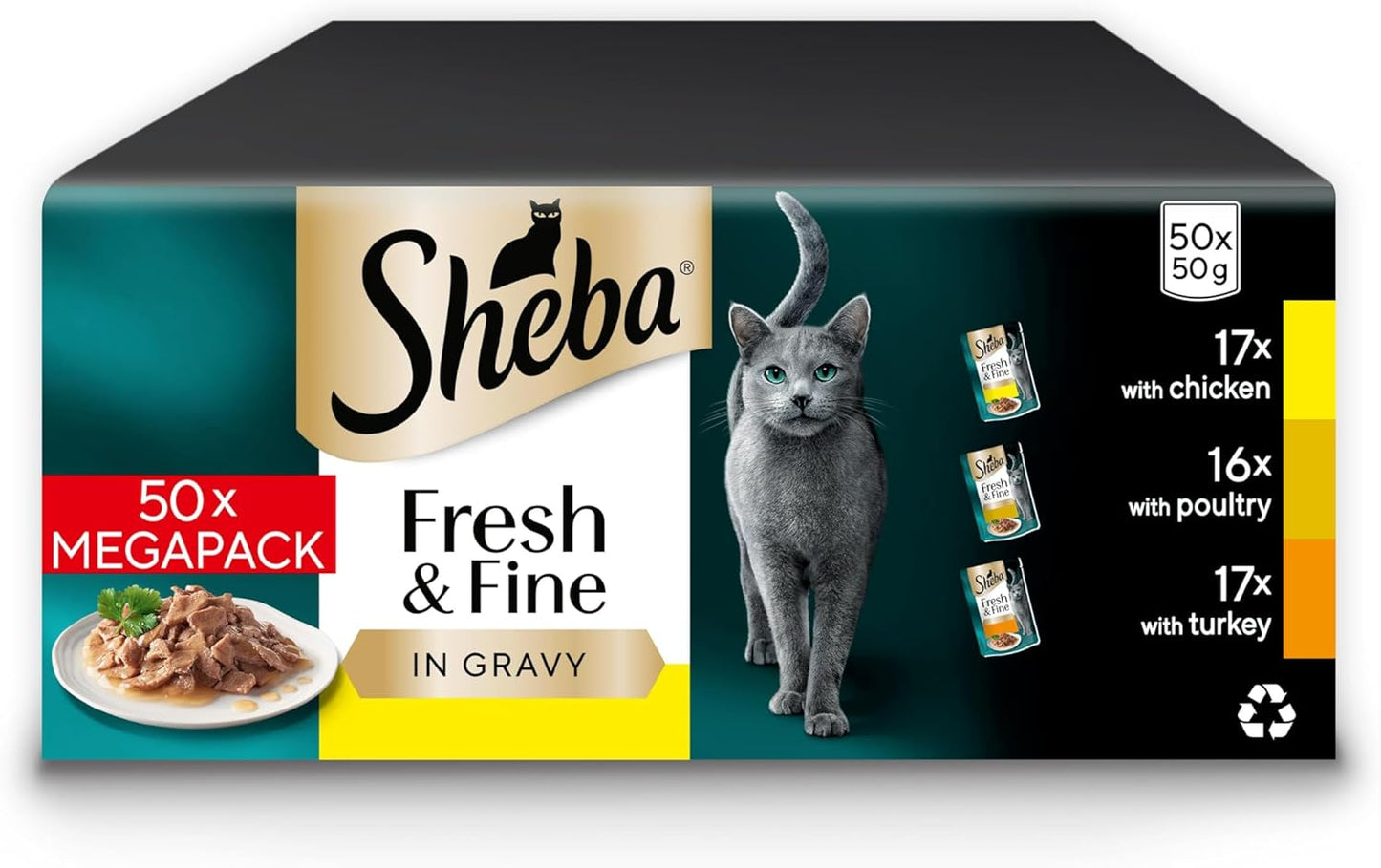 Sheba Fresh &amp; Fine Poultry in Gravy – Wet Cat Food, 50 x 50g Pouches