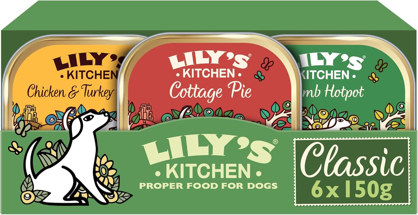 Lily’s Kitchen Adult Dog Food – 6 x 150g trays, Chicken, Lamb & Beef, complete natural meals.