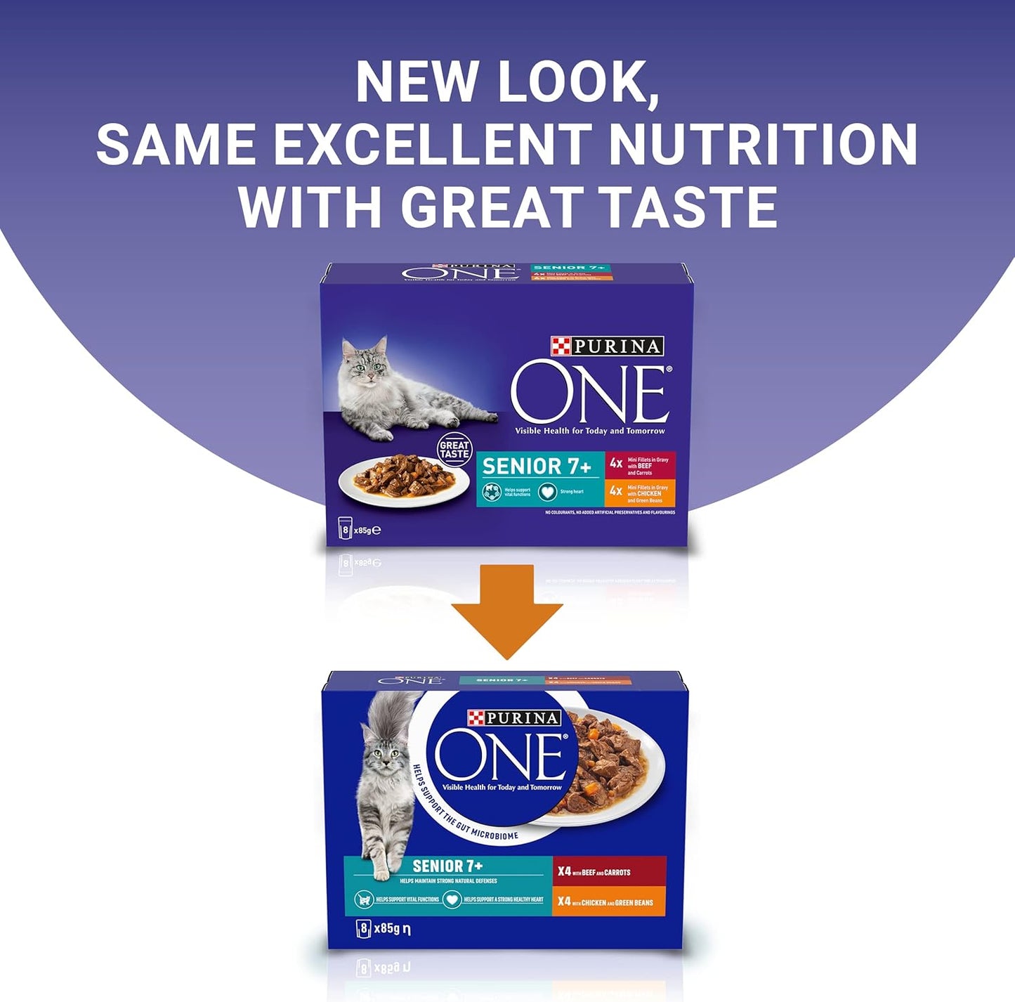 PURINA ONE Senior 7+ Mini Fillets Wet Cat Food – Chicken &amp; Beef, 8 x 85g (Pack of 5)