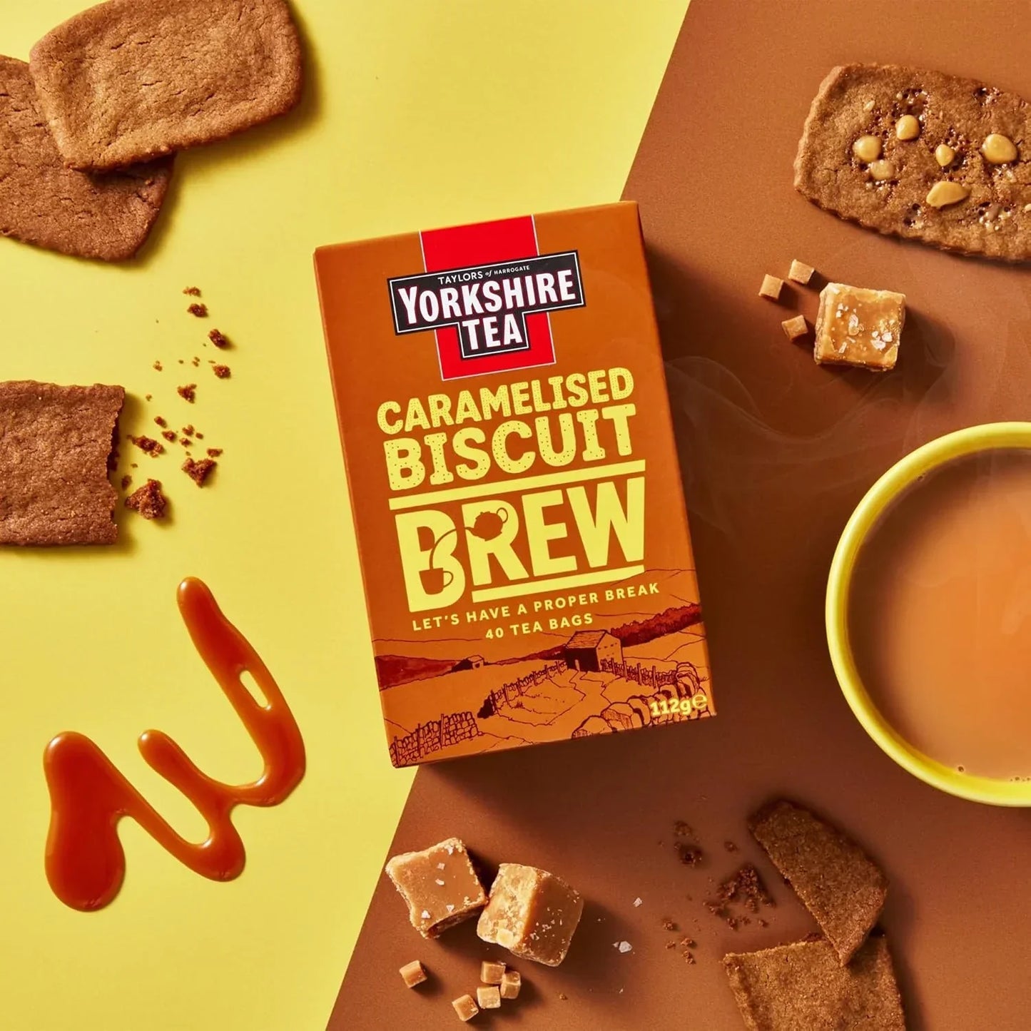 Yorkshire Tea Caramelised Biscuit Brew Flavoured Tea Bags – 4 Boxes of 40 (Total 160 Bags)