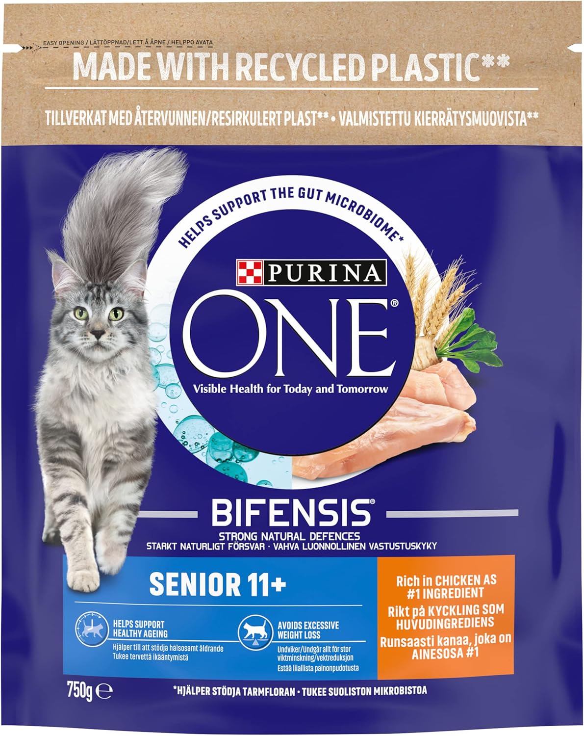 PURINA ONE Senior 11+ Chicken Dry Cat Food 750g (Pack of 4)