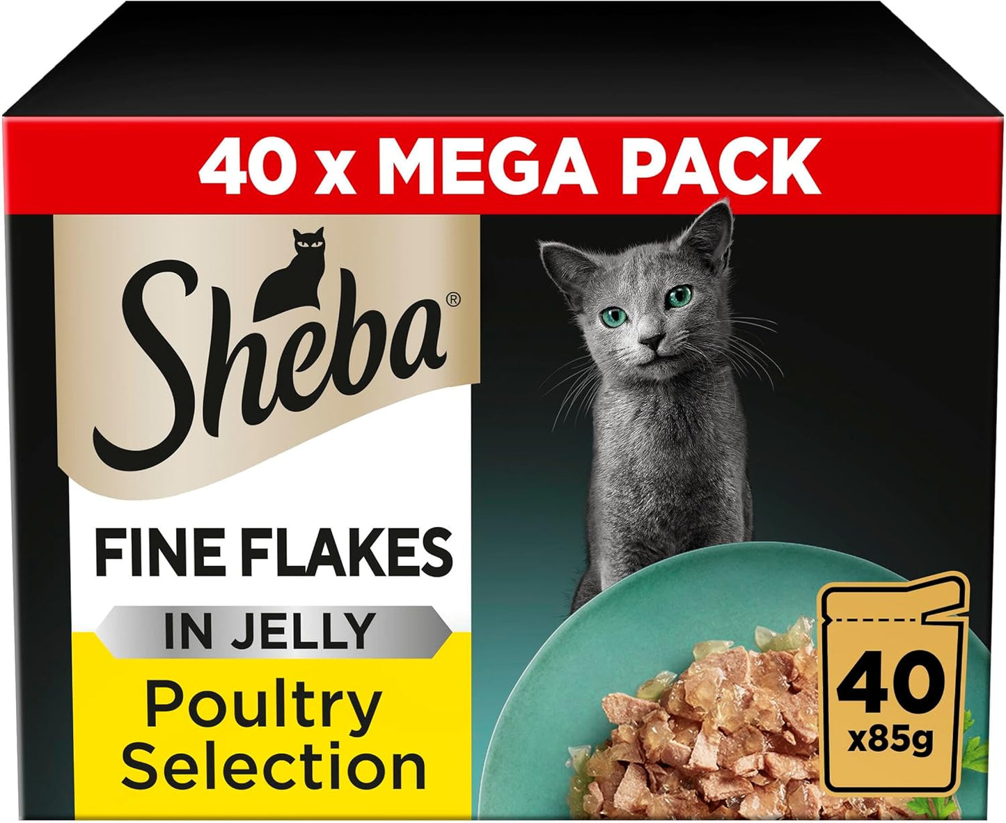 Sheba Fine Flakes in Jelly – Poultry Collection Wet Cat Food, 40 x 85g