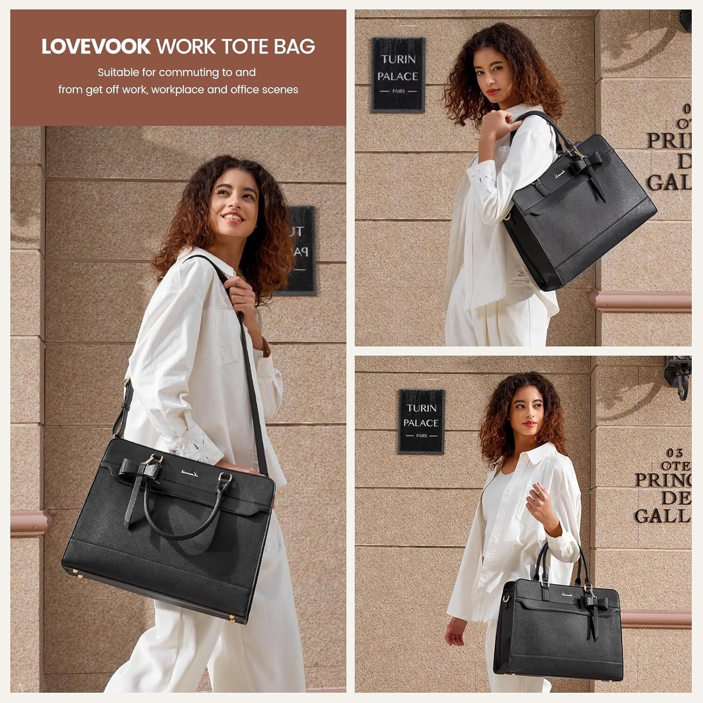 LOVEVOOK 15.6" Women Laptop Work Tote Bag with Compartments