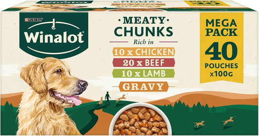 WINALOT Meaty Chunks Mixed in Gravy Wet Dog Food – 40 x 100g Pouches