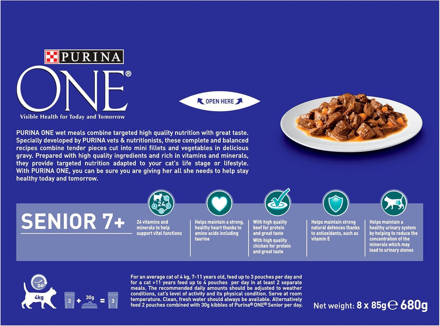 PURINA ONE Senior 7+ Mini Fillets Wet Cat Food – Chicken &amp; Beef, 8 x 85g (Pack of 5)