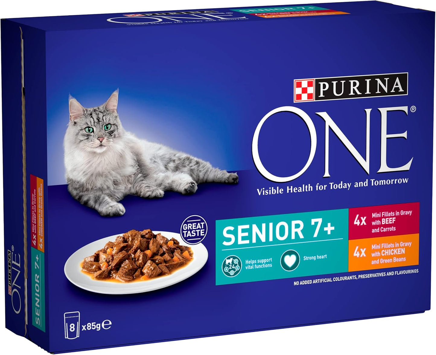 PURINA ONE Senior 7+ Mini Fillets Wet Cat Food – Chicken &amp; Beef, 8 x 85g (Pack of 5)