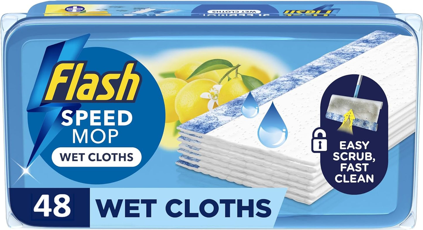 Flash Speedmop Wet Floor Cleaning Wipes – 48 Cloths (24 x 2), Antibac Lemon Multi-Surface