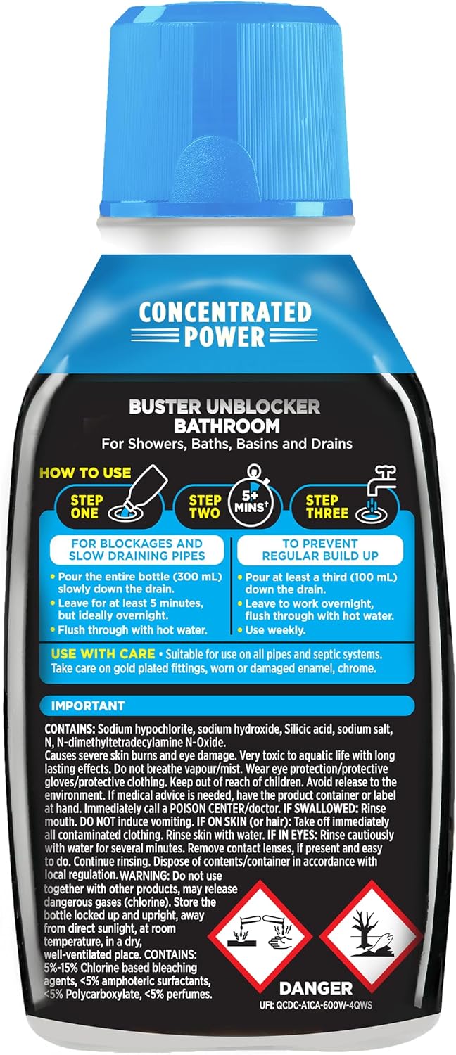 Buster Bathroom Drain Unblocker – Pack of 2 (300ml each)