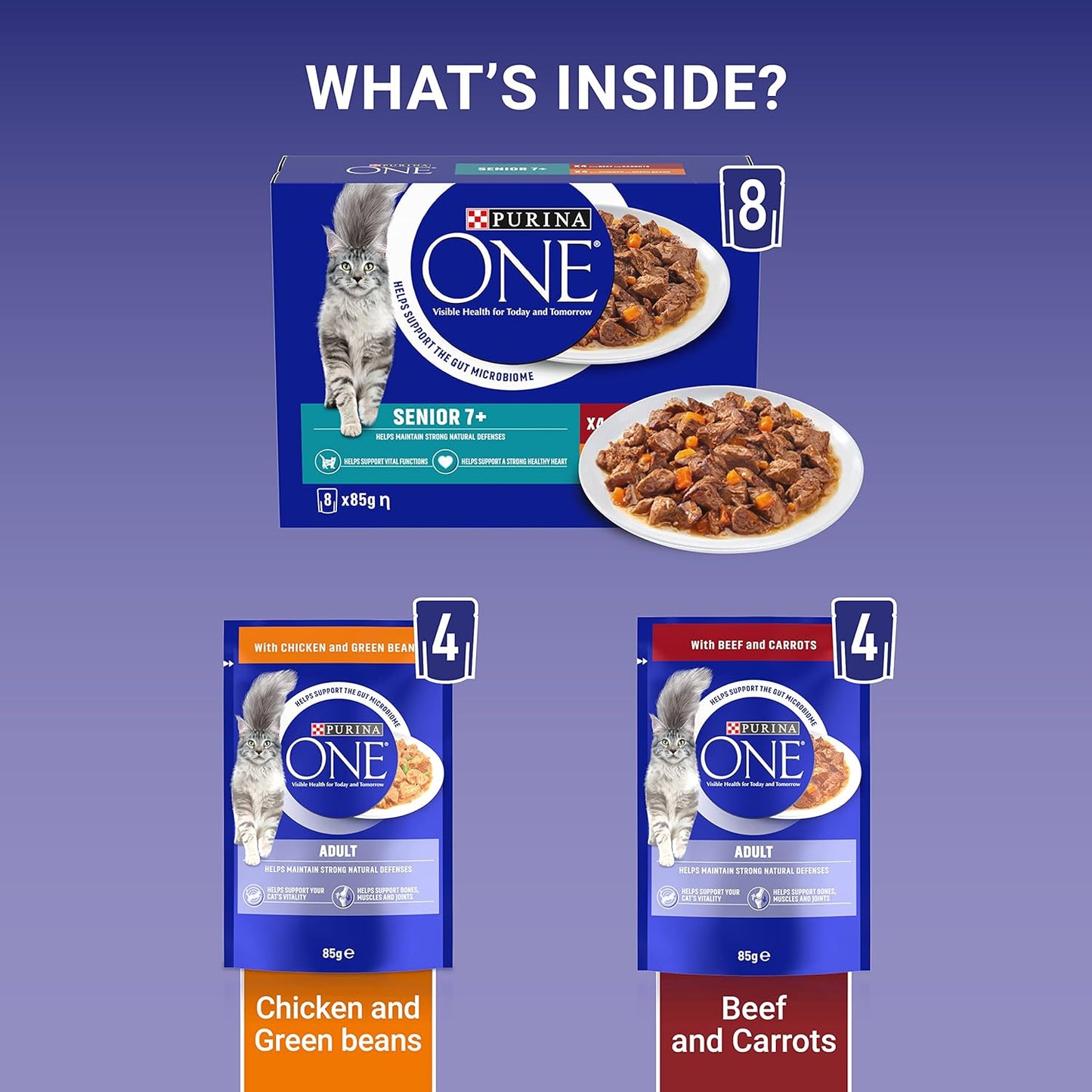 PURINA ONE Senior 7+ Mini Fillets Wet Cat Food – Chicken &amp; Beef, 8 x 85g (Pack of 5)