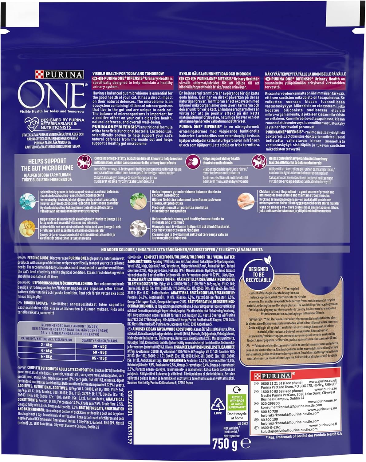 PURINA ONE Urinary Health Chicken Dry Cat Food 750g (Pack of 4)